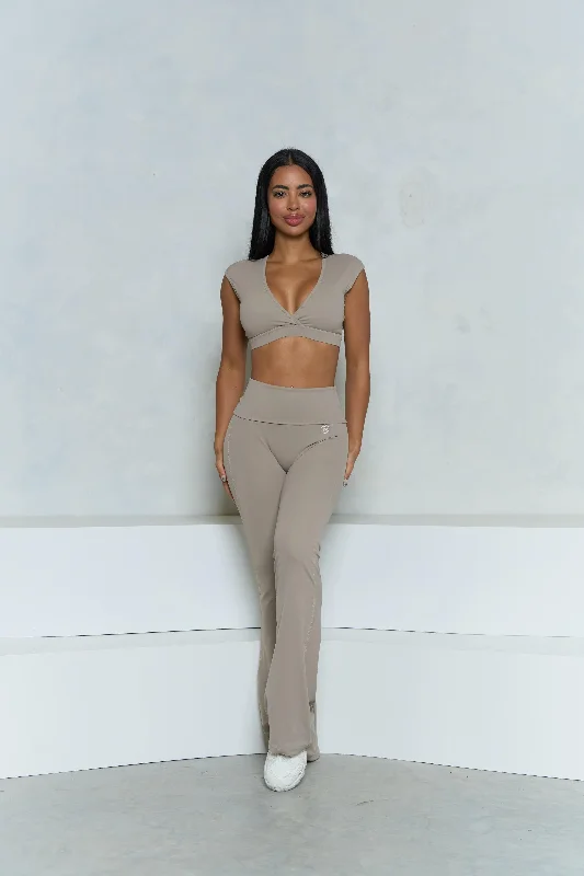 Best Bargains Stone V-Neck Crop Top and Flare Pant Set