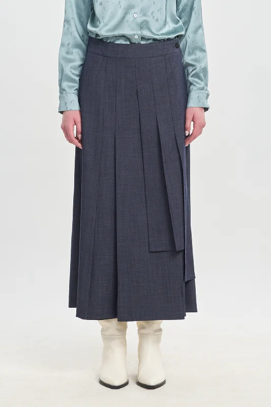Weekend Discounts to Celebrate Denim blue wool twill skirt-pants