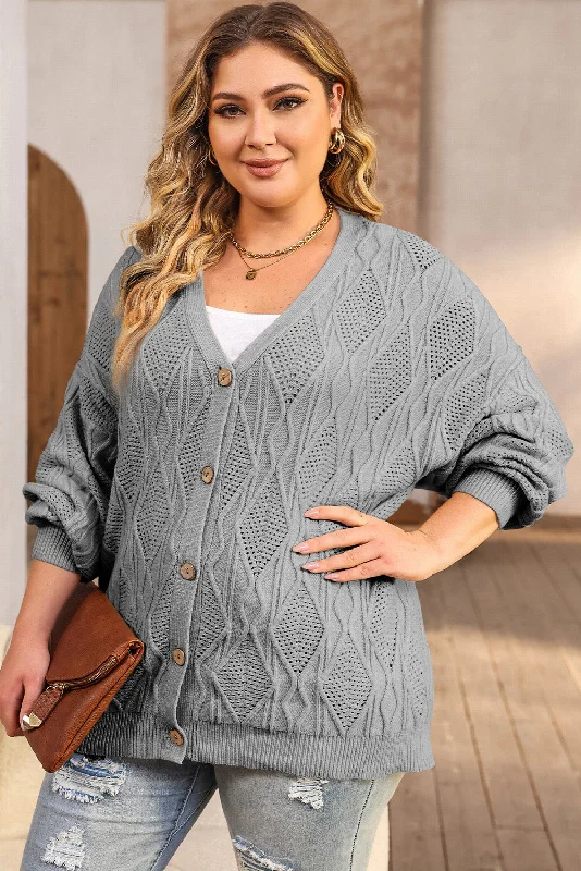 Limited Supply Plus Size Cable-Knit Button Up Sweater