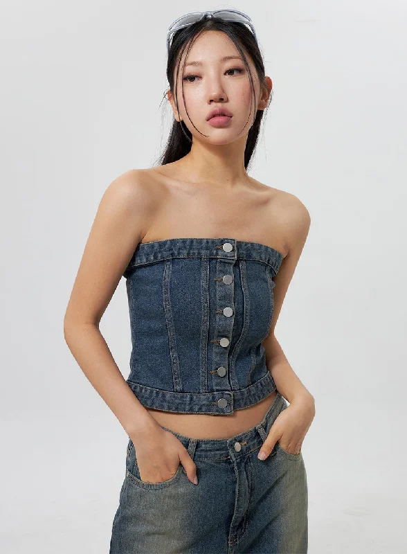 Best Bargains Denim Button Tube Top CY323