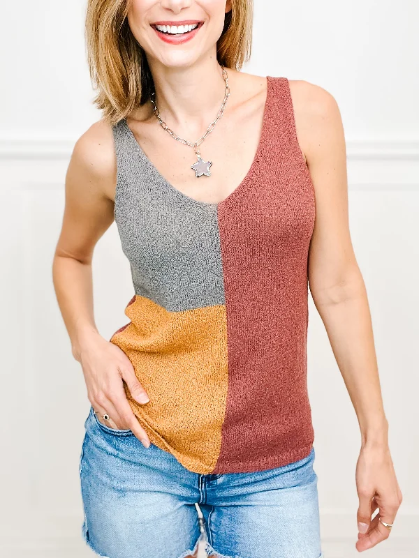 Big Savings Knit Sweater Tank with Color Block Detail