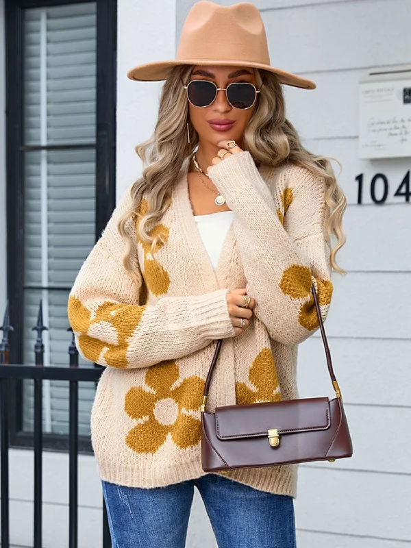 Weekend Bargains to Grab Flower Open Front Long Sleeve Cardigan