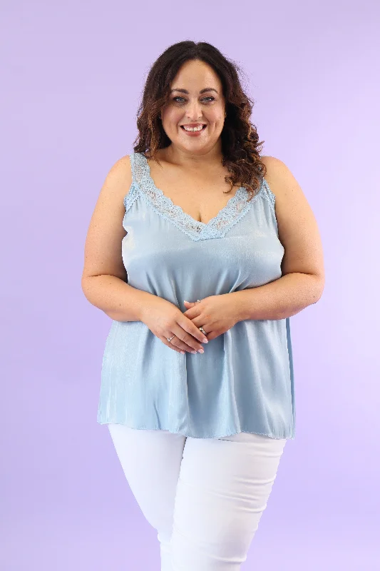 Mega Sale Lola Lace Trim Shimmer Vest in Blue