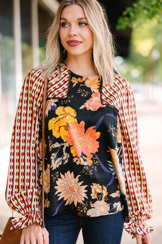 Special Savings This Is Your Chance Black Floral Blouse