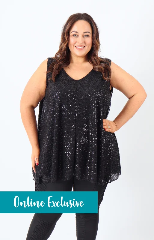 Special Discount Elizabeth Sequin Vest Top in Black