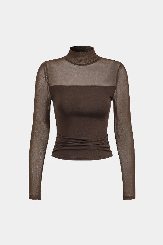 Now or Never Mesh Patchwork Round Neck Long-Sleeve Top