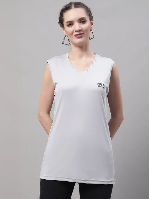 Deal Explosion Vimal Jonney Regular Fit Dryfit Lycra Solid Light Grey Gym Vest for Women