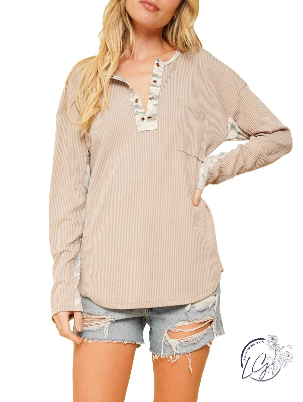 Limited Time My Point of View Camo Eyelet Henley Top