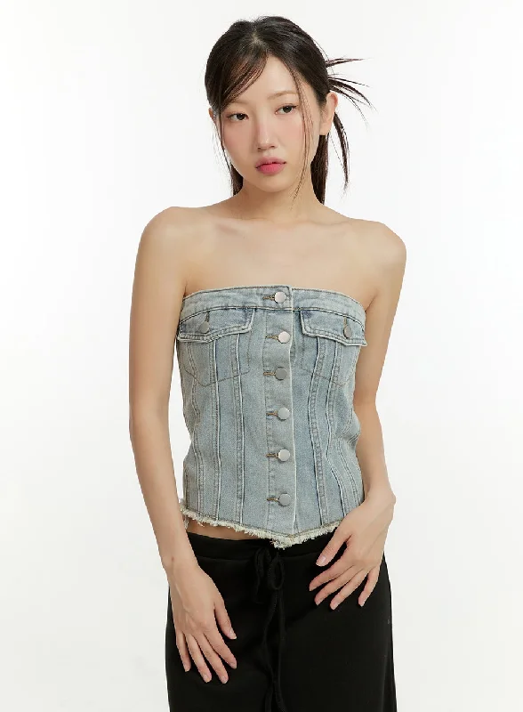 Weekend Specials to Enjoy Denim Button Up Tube Top CU428