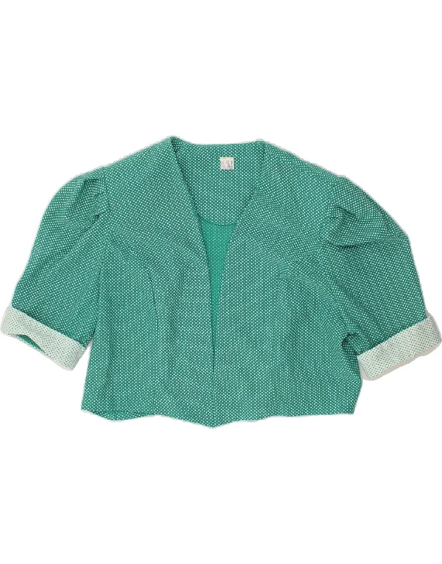 Super Savings VINTAGE Womens Short Sleeve Bolero Jacket UK 16 Large Green Spotted
