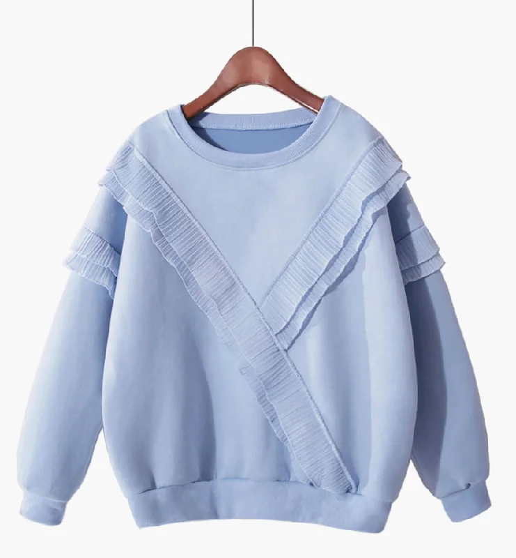 Markdowns Blue round neck long sleeve tops  069