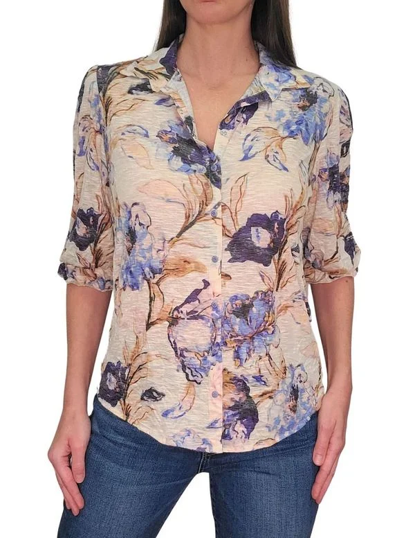 Low Price David Cline Smocked 3/4 Sleeve Top - Denim