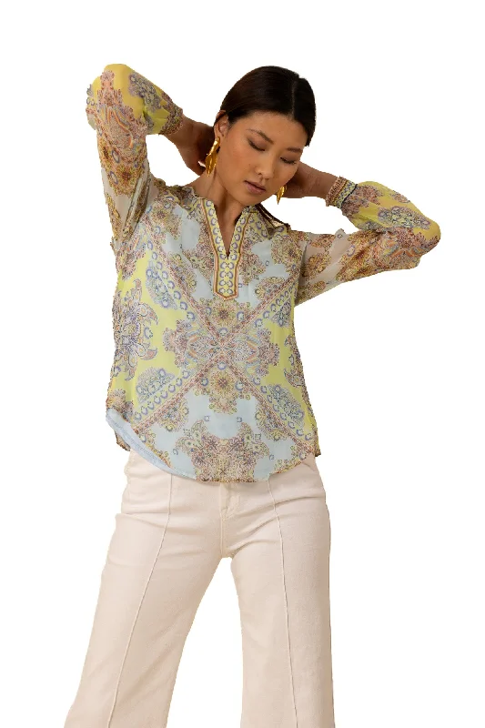 Limited Offer Hale Bob Renata Long Sleeve Top - Turquoise