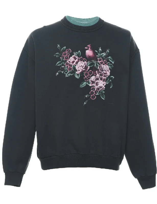 Weekend Deals That Sizzle Floral Black 1990s Sweatshirt - L
