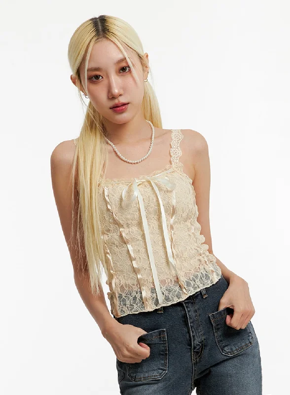 Weekend Bargains Await You Ribbon Lace Crop Sleeveless Top ID315