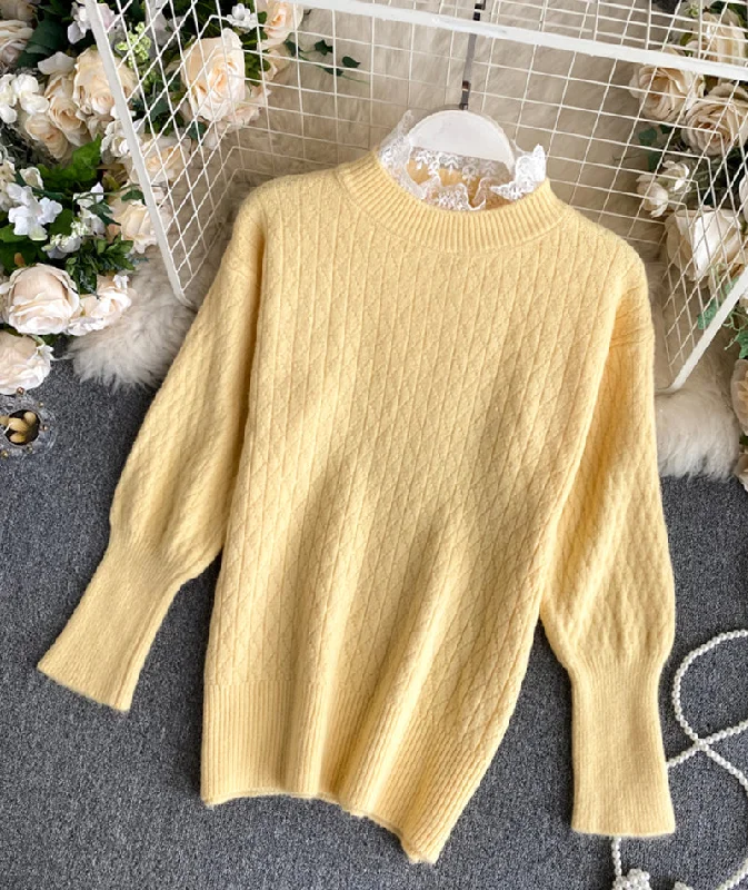 Price Reduction Cute round neck lace long sleeve sweater  068