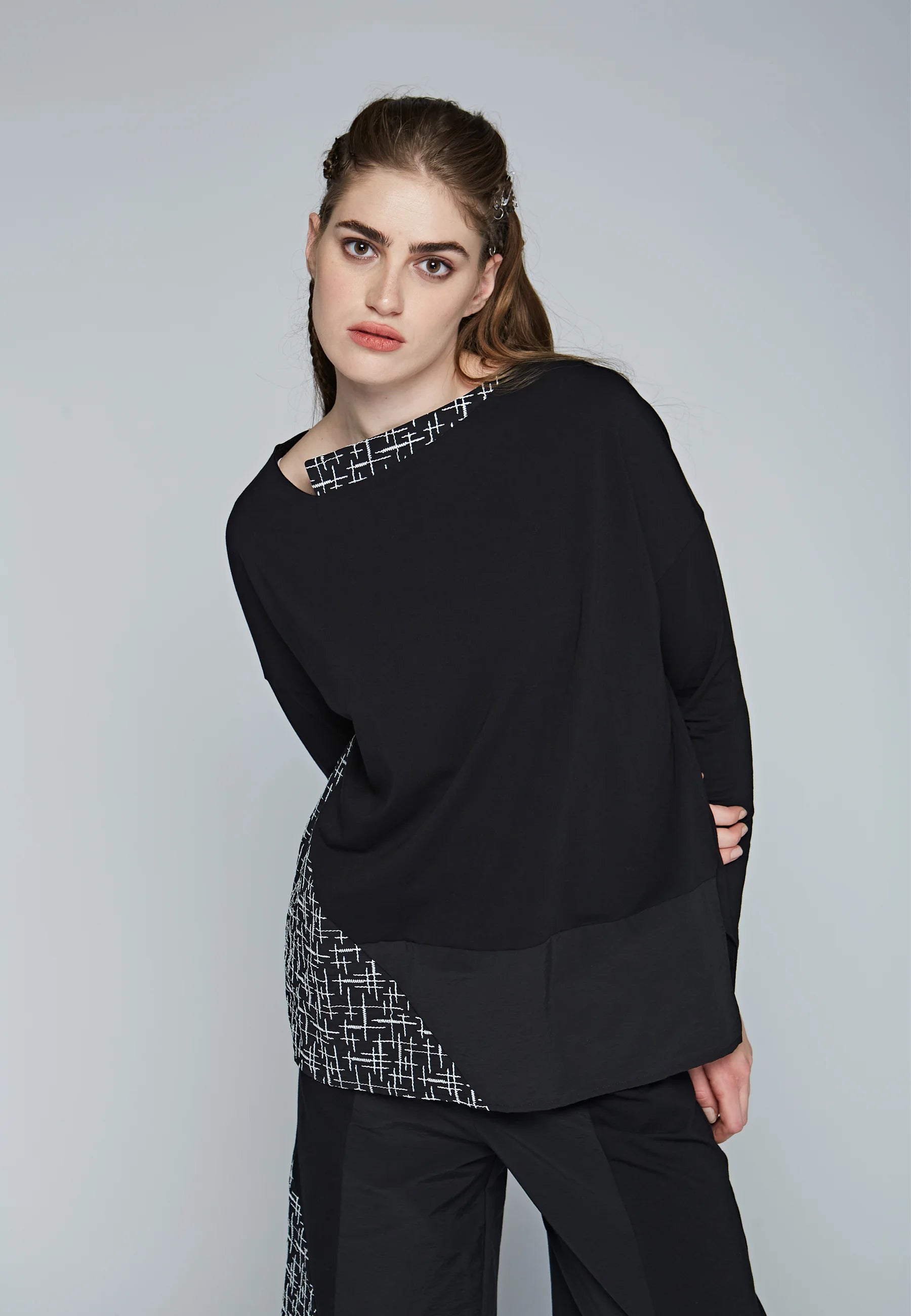 Big Savings REVERIE Loose, embroidered cotton taffeta & viscose jersey blended blouse