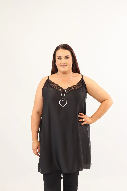 Stock Up and Save Nia Longline Lace Trim Satin Vest in Black
